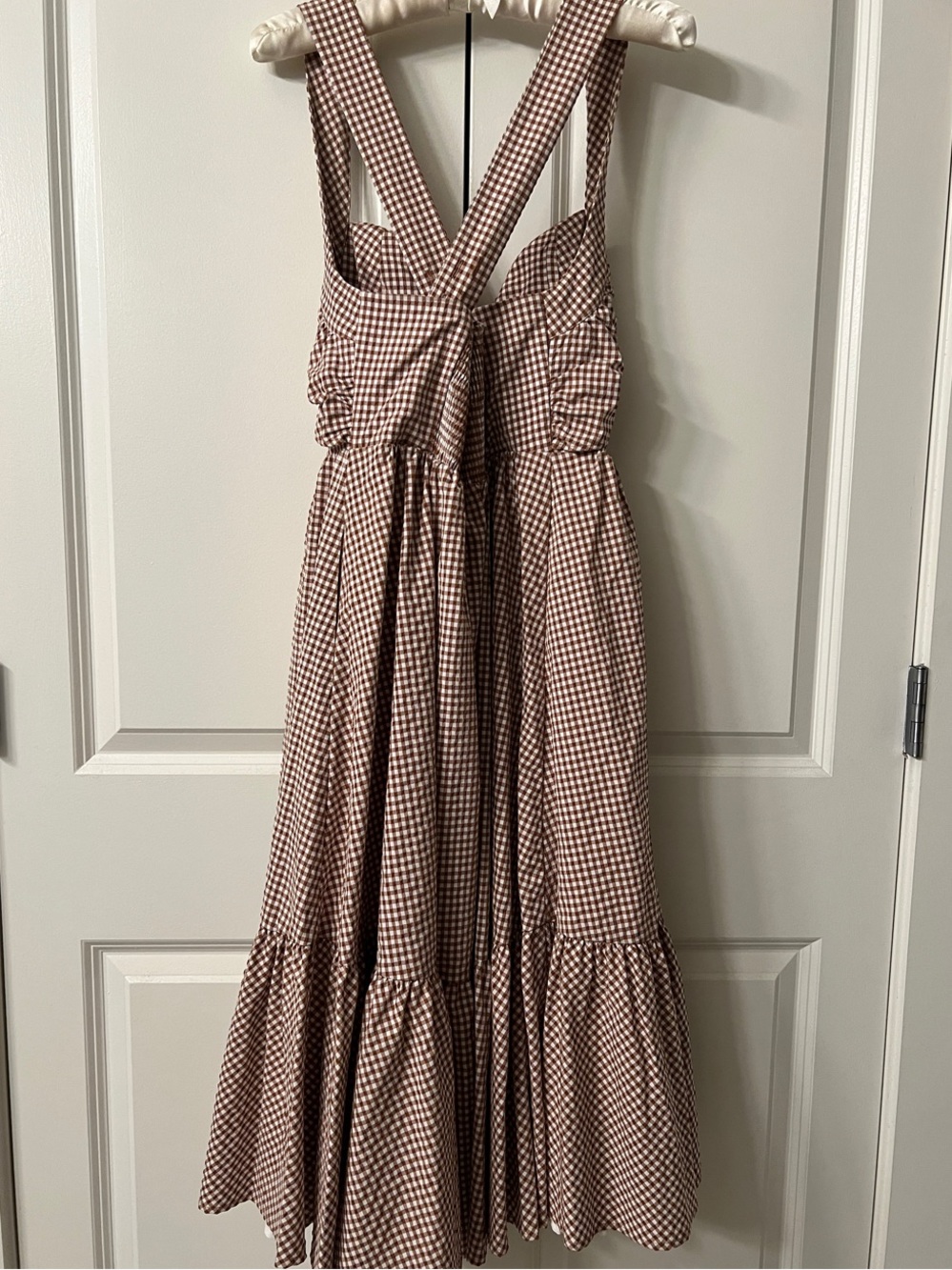 Maeve (by Anthropologie): Brown Gingham Tie-Front Midi Dress - Picture 4 of 8